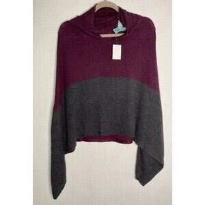 NWT Celeste Wrap Sweater Poncho Women One Size Burgundy/Grey Wool/Cashmere Blend